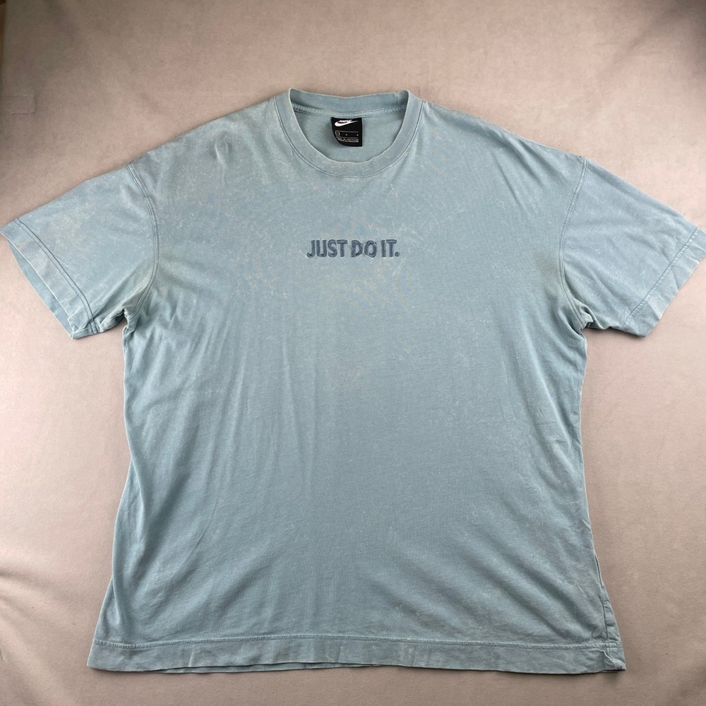 Nike JDI Embroidered T Shirt Mens L Blue Just Do It Cotton Casual Distressed S/S